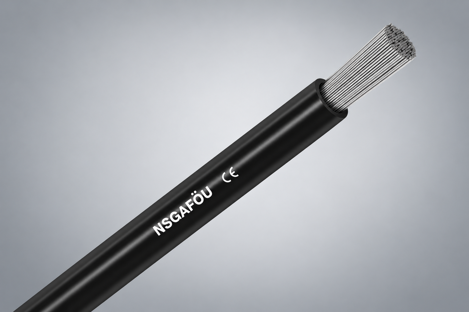 NSGAFÖU 1.8/3 kV single-core rubber cable construction showing conductor, insulation, outer covering and screened version